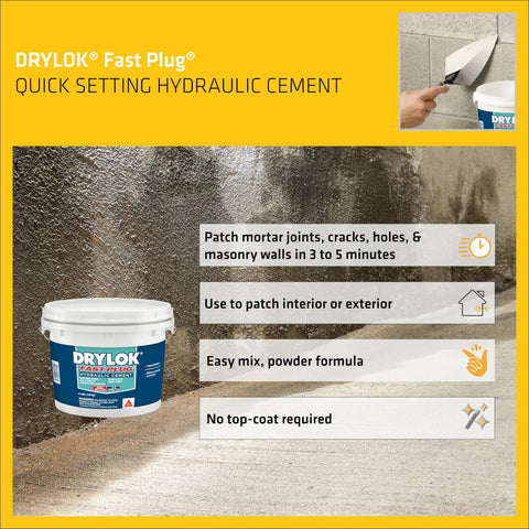 Fast Plug Hydraulic Cement For Masonry Cracks And Leaks, Stops Leaks Instantly, 4 Lb Powder Mix, Waterproof, Use Interior Exterior