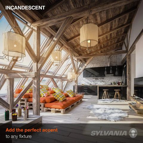 Loft space with wooden beams and decor featuring Incandescent G25 Decor Globe Light Bulb 40W Dimmable E26 Medium Base Clear Warm White