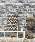 Room with Grey Faux Brick Peel And Stick Wallpaper 17.7 X 393.7 Inches Removable Vinyl Wall Covering for bathroom or living space.