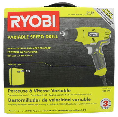 Box packaging of Beefy 5.5 Amp Corded 3/8 Inch Variable Speed Compact Drill Driver With Carry Bag For Home Projects And Quick Fixes.