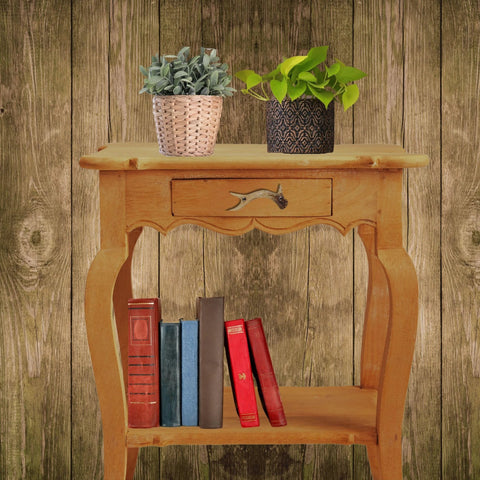 Wooden side table with Rustic Faux Antler Cabinet Drawer Pulls Set Of 2 6 Inch Long With Screws Included Natural Finish Polyresin