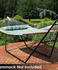 Universal Outdoor Hammock Stand Heavy Duty 550 Pound Capacity With Adjustable Length Fits 9 To 14 Foot Hammocks Including Mayan Brazilian Camping And Spreader Bar Styles Black Chains And Hardware Included