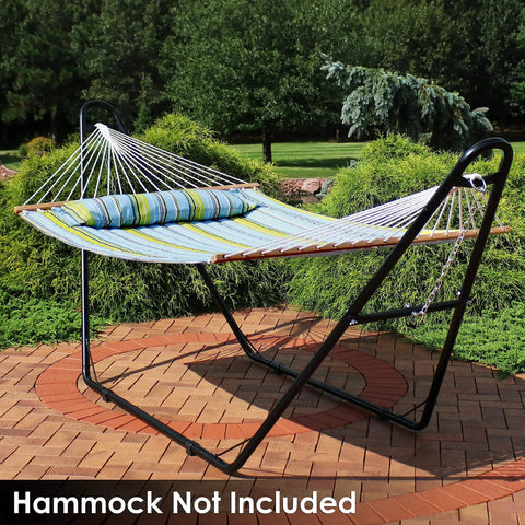 Universal Outdoor Hammock Stand Heavy Duty 550 Pound Capacity With Adjustable Length Fits 9 To 14 Foot Hammocks Including Mayan Brazilian Camping And Spreader Bar Styles Black Chains And Hardware Included