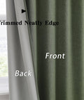 Extra Wide Linen Blackout Curtains With Hooks For Track System Sliding Doors, 2 Panels, Loden Olive Green, fabric detail front view