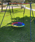 Built Tough Heavy Duty A Frame Swing Stand For Your Backyard With 440 Lbs Weight Capacity Durable Powder Coated Steel Frame Great For Hammock Chairs And Swing Sets in a park setting.