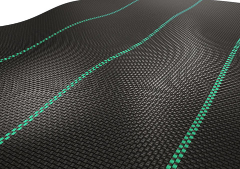 Heavy Duty Woven Weed Control Fabric 6 by 33 Feet Black Ground Cover Membrane with green stripes for gardens and lawns