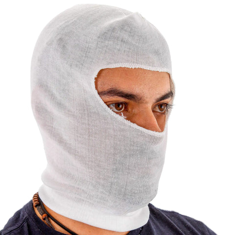 Person wearing Premium Painter Head Sock For Spray Painting Sanding And Dust Protection Soft Stretch Cotton Hood Mask One Size Fits All