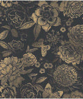 Light Gold Vintage Floral Butterfly Peel and Stick Wallpaper on Dark Background Retro Vinyl Self Adhesive Contact Paper Roll