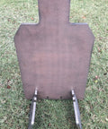 Portable 3/8 Inch AR500 Steel Shooting Ground Target 12x20 With Stand shown on grass with ground legs visible