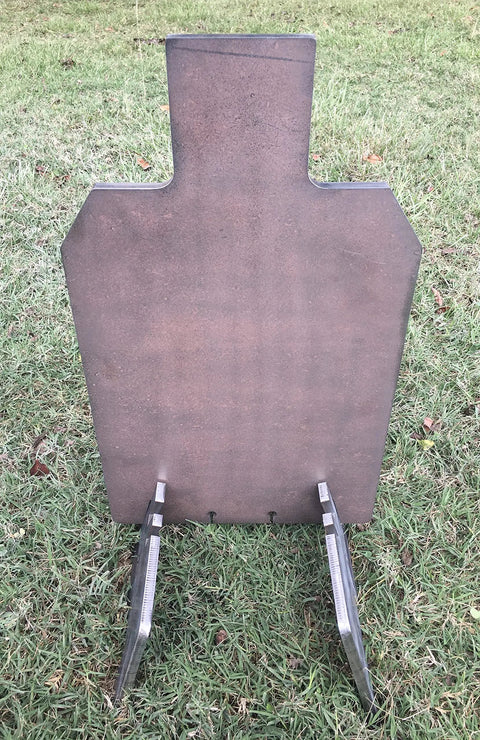 Portable 3/8 Inch AR500 Steel Shooting Ground Target 12x20 With Stand shown on grass with ground legs visible