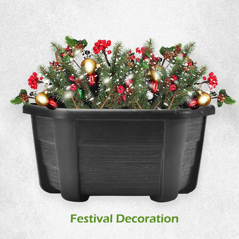 Top Tier Self Watering Wall Planters For Indoor Balcony And Railing Gardens, Dark Coffee Hanging Flower Pots With Integrated Trays and festive decoration.