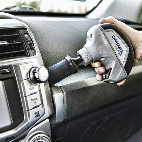 Cordless Power Scrubber Auto Detailing Kit With Four Cleaning Pads, Bristle Brush, Splash Guard, And Charger in car use