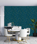 Dope Blue Gold Geometric Peel And Stick Wallpaper Roll Removable Self Adhesive Contact Paper For Walls Counters Cabinets Furniture Vinyl Film 17.3 X 393.7 Inches Easy Install on dining room wall.