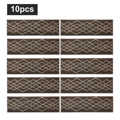 Non Slip Stair Treads Carpet Mats For Wooden Steps 10pcs Indoor Stair Runners With Polyester Fabric And TPE Backing Black Rhombus Design For Kids And Pets