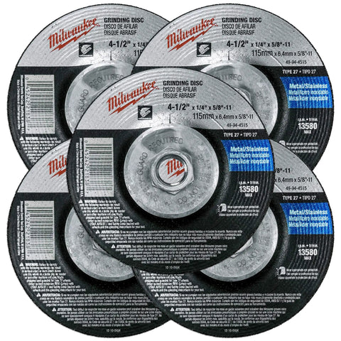 Five Pack 4-1/2 Inch Hubbed Grinding Wheels for Grinders, Beastly Metal and Stainless Steel Grinding, 4-1/2 x 1/4 x 5/8 Inch Arbor