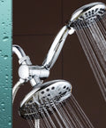 High Pressure 6 Inch Rain Shower Head With 6 Settings For A Spa Worthy Ultimate Shower Experience in chrome, dual heads shown