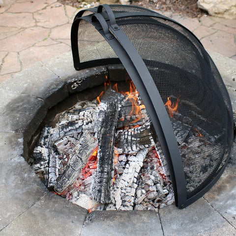 Round Fire Pit Spark Screen Cover With Easy Opening Latch Heavy Duty Steel Mesh Shield For 36 Inch Outdoor Fire Pits Ember Guard