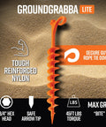 Orange Screw In Tent Stakes 12 Pack For Sand No Drill Needed Ground Anchors with Tough Reinforced Nylon