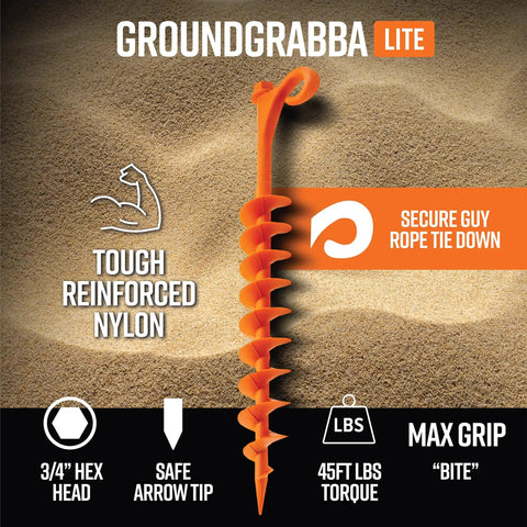 Orange Screw In Tent Stakes 12 Pack For Sand No Drill Needed Ground Anchors with Tough Reinforced Nylon