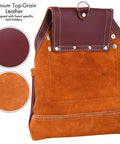 Maroon Leather Tool Pouch With Triple Hammer Holders And 10 Pockets for Construction Pros, top-grain leather, rear view
