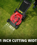 Gas Self Propelled Lawn Mower With 21 Inch Cutting Width 3 In 1 Bagging Mulching Rear Discharge Durable Steel Deck on grass