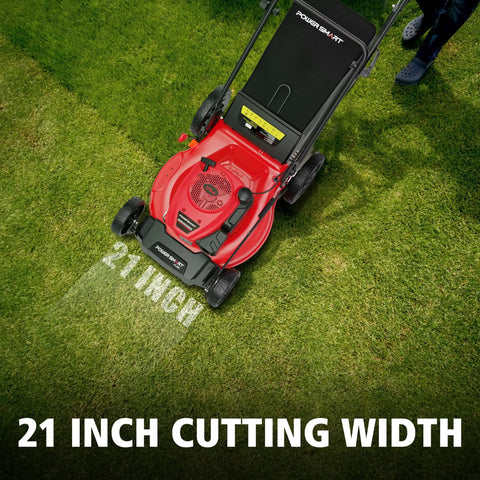 Gas Self Propelled Lawn Mower With 21 Inch Cutting Width 3 In 1 Bagging Mulching Rear Discharge Durable Steel Deck on grass