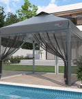 10x10 Pop Up Canopy Tent With Mosquito Netting Outdoor Portable Screen Shelter installed by a poolside