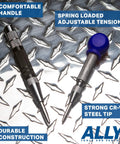 Straight Up Badass Heavy Duty Automatic Center Punch Kit With Six And Five Inch Options Featuring Adjustable Spring Tension For Marking Metal Wood Glass And Plastic Plus Chrome Body on a metal surface.
