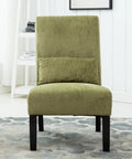 Kick Back Today Spring Green Chenille Armless Accent Chair With Rich Espresso Wood Legs And Snug Kidney Pillow front view on a rug.