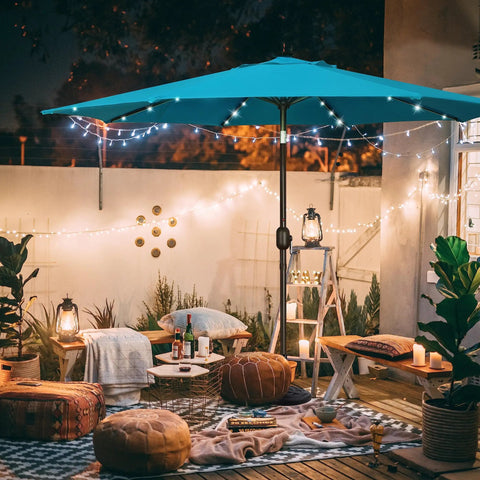 9 Foot Solar LED Patio Umbrella With Tilt And Crank 32 LED Lights To Light Up Nights Outdoor Market Style Shade for garden deck