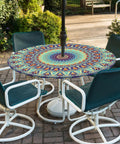 Outdoor Round Tablecloth With Umbrella Hole Waterproof Elastic Fitted Zippered No Fuss Cleanup Cover For 40 To 44 Inch Patio Tables Reusable Garden Picnic Protector on patio table.