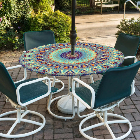 Outdoor Round Tablecloth With Umbrella Hole Waterproof ✓