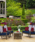 Outdoor Deep Seat Cushion Set 4 Pack 24 By 24 Inches Weatherproof and Fade Resistant Patio Cushions in Clark Blue on chairs on patio