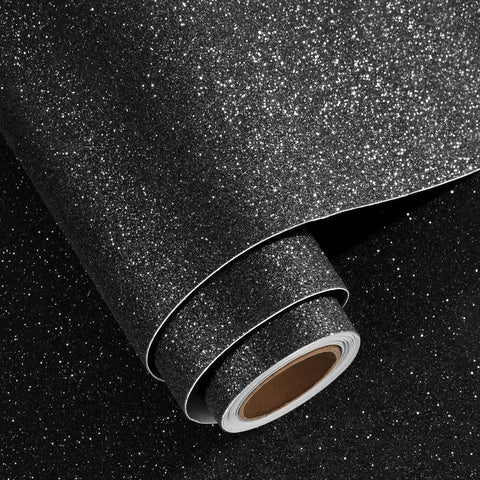 Dope Black Glitter Contact Paper Self Adhesive Peel And Stick Wallpaper Roll showcasing shimmering texture for DIY decor.