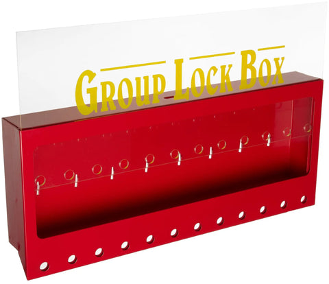 Heavy Duty Wall Mount Group Lockout Box For Lockout Tagout Large Red Steel Cabinet With Sliding Acrylic Door Fits Up To 12 Padlocks