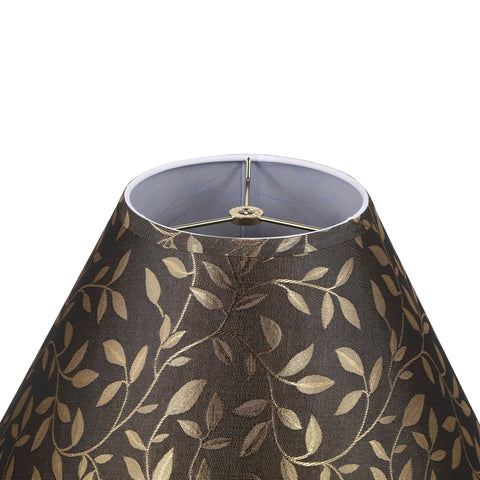 Off White Faux Linen Empire Lamp Shade With Brass Spider Fitter, 7 Inch Top, 18 Inch Bottom, 12.5 Inch High, Transitional Hardback Construction, 18 Inch Wide, Fits Lamp Harp And Finial Sold Separately with leaf pattern design.