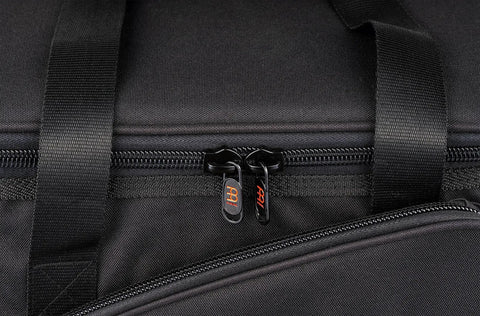 Heavy Duty Large Black Padded Nylon Clay Drum Carrier Bag With Cushioned Shoulder Strap zipper detail and durable fabric.