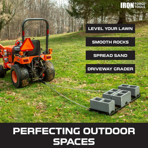 Drag Harrow Driveway Grader Attachment, 4 Ft Heavy Gauge Welded Steel, Powder Coated Black, Pull Behind Tractor or ATV UTV Mower