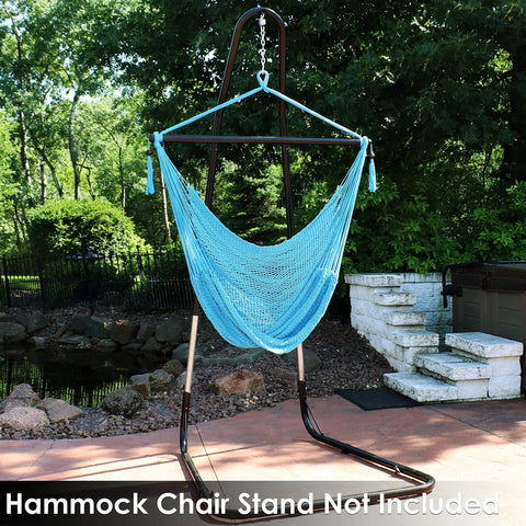 Sky Blue Caribbean XL Outdoor Hammock Chair Swing For Reading And Relaxing on patio, durable polyester rope, stand not included