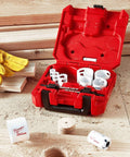 Milwaukee 13-piece Hole Dozer general purpose hole saw kit in red case with white hole saws.