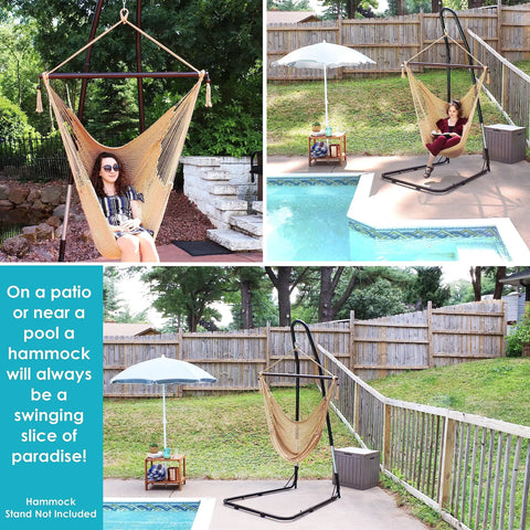 Outdoor Hammock Chair Swing For Reading And Lounging On The Patio Or Indoors 300 Lb Capacity Caribbean XL Tan by poolside