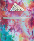 Splash-proof pocket on DrySak Roll Top Waterproof Bag 5L Tie Dye for Travel and Outdoors with cash and license visible