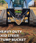Industrial Grade Stump Bucket Attachment For Skid Steer With Serrated Edge And AR400 Tip Heavy Duty Root Grapple in use