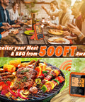 Wireless Meat Thermometer with Dual Probes, Remote Digital Food Thermometer for BBQ Grill Smoker Oven Kitchen, 500 Foot Range