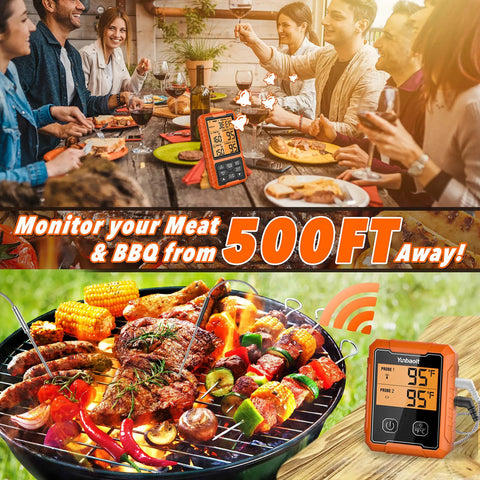 Wireless Meat Thermometer with Dual Probes, Remote Digital Food Thermometer for BBQ Grill Smoker Oven Kitchen, 500 Foot Range