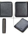 Women's Credit Card Holder Wallet Zip Leather Card Case RFID Blocking with 40 Card Slots and 2 ID Windows in black cowhide leather.