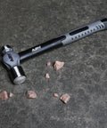 Ball Pein Hammer Set 5 Piece Workhorse Heavy Duty For Metal Rivets Chisels And Punches 8 12 16 24 32 Oz Fiberglass And Carbon Steel Build Great For Shaping Unhardened Metal, focusing on a single hammer with rocks on concrete surface.