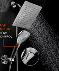 9 Inch Rainfall Shower Head And Handheld Combo With Push Button Flow Control For One Handed Operation, Premium Chrome Finish