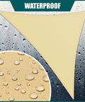 Beige Triangle Sun Shade Sail Canopy 12 Ft By 12 Ft By 12 Ft Waterproof Outdoor Patio Garden UPF50 with water droplets on fabric