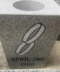 Tapered Granite Gravesite Vase With Engraved Design Gray Georgia Granite 8 By 6 By 10 Inches Handcrafted USA Made Memorial Cemetery
